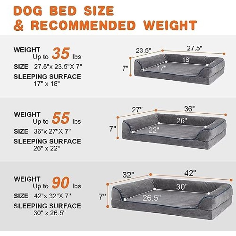 대형견용 Sicilaien 개 침대, 탈착식 세척 가능 커버 및 미끄럼 방지 바닥이 있는 정형외과용 소파 개 침대, 편안한 수면을 위한 7