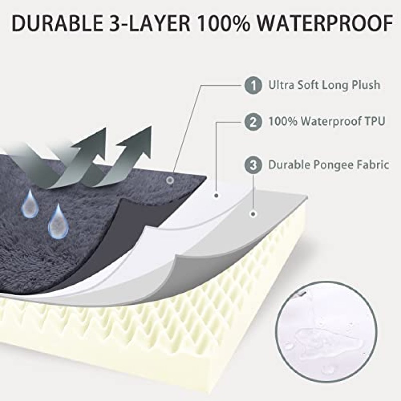 MIHIKK 초대형 개 침대, 탈착식 세탁 가능 커버가 있는 점보 정형외과 계란 상자 폼 개 침대, 방수 개 매트리스 미끄럼 방지 바닥, 편안한 불안 방지 애완 동물 침대 매트, 54x44인치, 어두운 회색