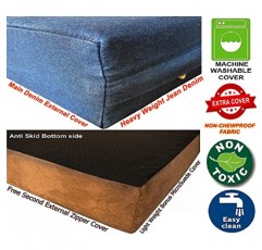 Dogbed4less 초대형 정형외과용 젤 메모리폼 개 침대, 방수 라이너, 내구성이 뛰어난 데님 커버 및 추가 애완동물 침대 커버, 40X35X4인치