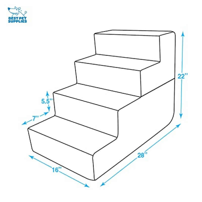 Best Pet Supplies의 CertiPUR-US 인증 폼을 갖춘 미국산 접이식 애완동물 계단/계단 - 회색 리넨, 4단계(H: 22