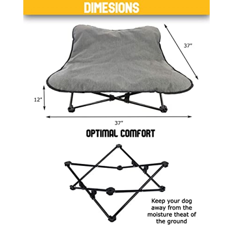 높은 개 침대 강철 프레임 접이식, 편안한 휴대용 세탁 및 통기성, 중형 및 소형 개용 해먹 의자, 캠핑용 개 침대, 애완동물 관절의 스트레스와 통증 완화