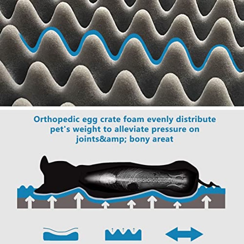 HNUOUNH 정형외과용 개 침대, 중형, 대형 및 초대형 개용 방수 개 침대, 세척 가능한 탈착식 커버와 미끄럼 방지 바닥이 있는 계란 폼 애완 동물 침대, 회색 XXL(47 x 29 x 4인치)