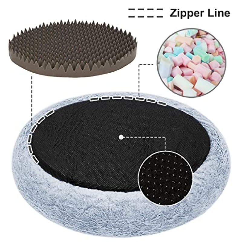 N&V 중형 정형외과 도넛형 개 침대, 정형외과용 폼 베이스는 애완동물이 관절과 근육통을 완화하는 데 도움이 됩니다. 세탁 가능한 인조 모피 커버, 타원형, 대형, 파란색 회색