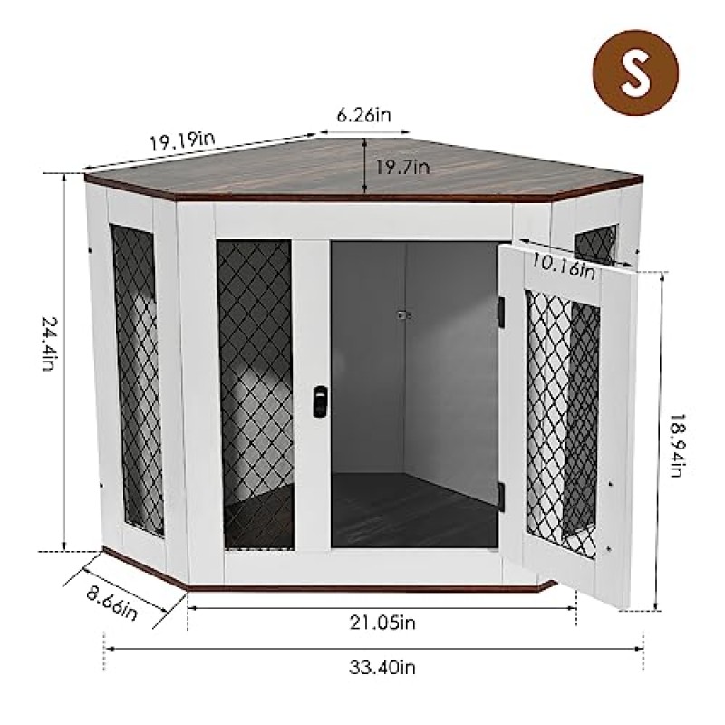 BOEASTER 코너 개 상자 가구, 문 가구가 있는 나무 개 개집 엔드 테이블 스타일 개집 애완 동물 상자 소형 중형견용 실내 사용(L33.4 x W24.4 x H19.7in)