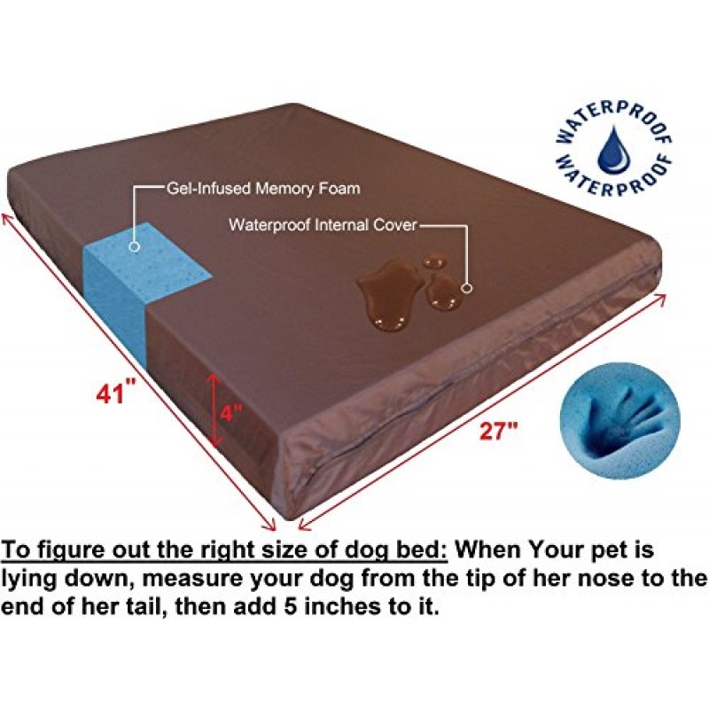 내구성이 뛰어난 데님 커버, 방수 라이너 및 추가 애완동물 침대 케이스가 포함된 Dogbed4less 정형외과용 메모리 폼 개 침대, 42