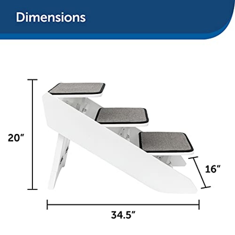 PetSafe CozyUp Steps & Ramp Combo – 높은 침대를 위한 변형 가능한 프리미엄 목재 개 계단 – 계단 또는 경사로 중에서 선택 – 애완동물이 좋아하는 장소에 접근 가능 – 최대 200lbs 지원, 흰색