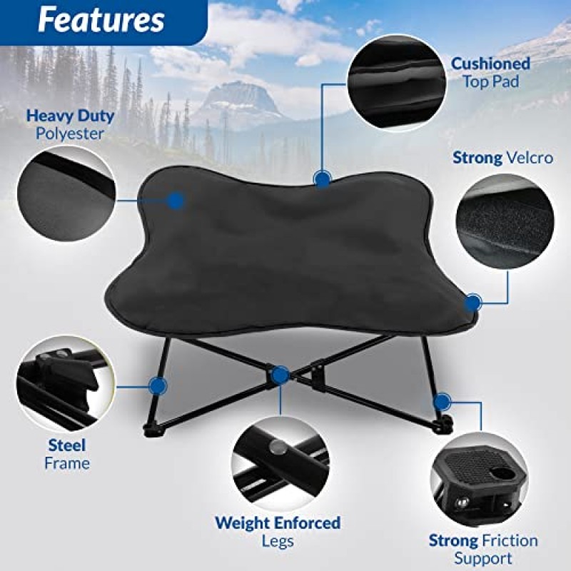 휴대용 높은 개 침대 | 실내, 실외, 여행, 캠핑용 접이식 애완동물 침대 | 패딩 쿠션 캐노피가 있는 접이식 강철 프레임 | 최대 100lb의 대형, 소형, 개, 고양이용 높이 올려진 여행용 안락 의자.
