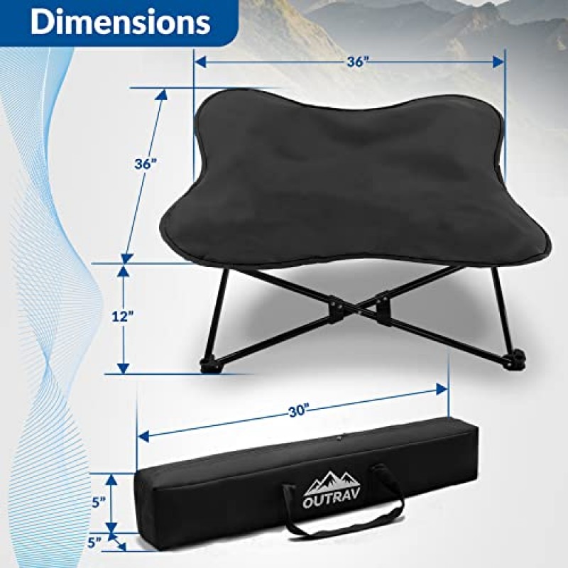 휴대용 높은 개 침대 | 실내, 실외, 여행, 캠핑용 접이식 애완동물 침대 | 패딩 쿠션 캐노피가 있는 접이식 강철 프레임 | 최대 100lb의 대형, 소형, 개, 고양이용 높이 올려진 여행용 안락 의자.