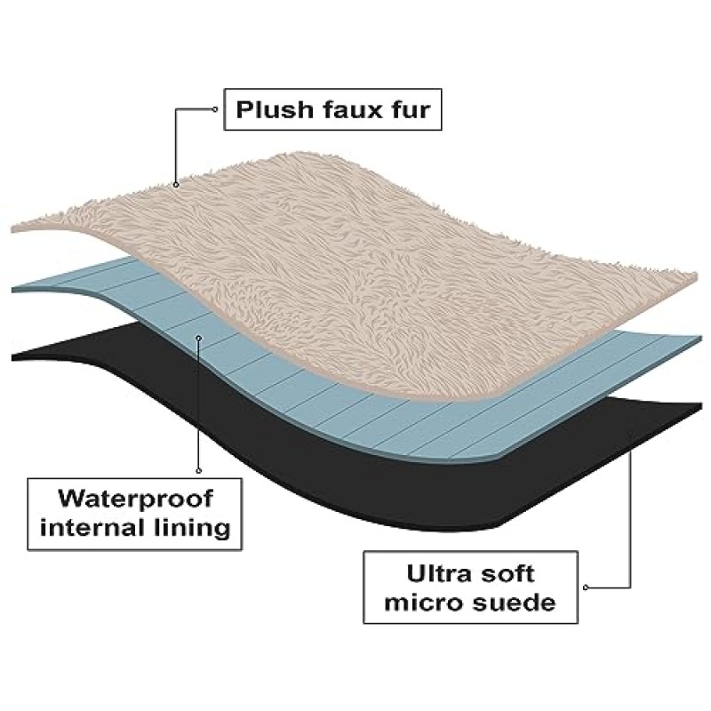 PawProof 퍼지 애완동물 던지기 담요 - 개와 고양이용 방수 담요 - 인조 모피 및 매우 부드러운 마이크로스웨이드 - 베이지 M 사이즈(48