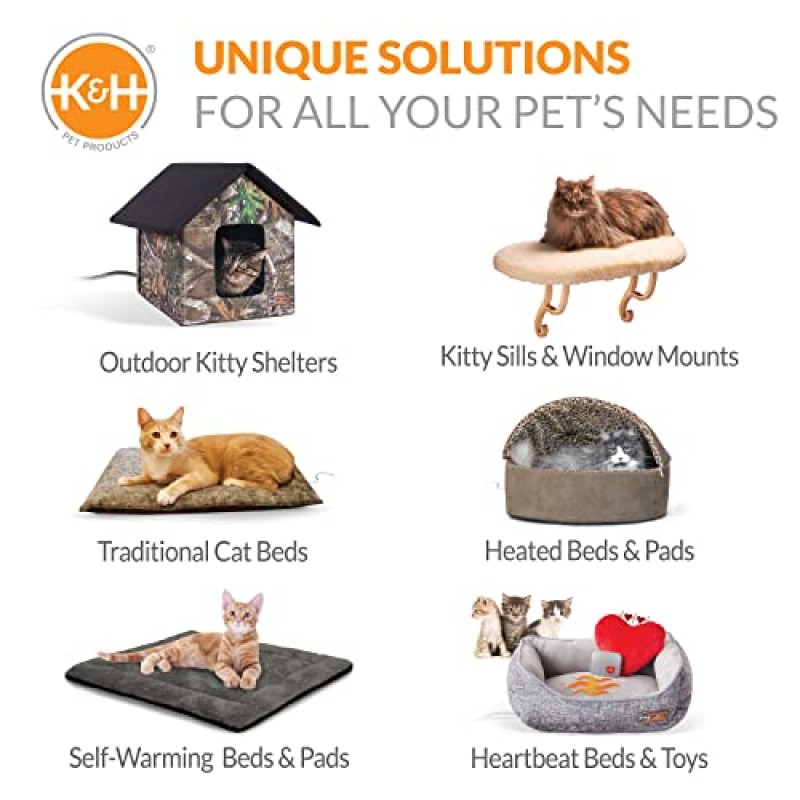 K&H Pet Products 써모 키티 수면실 고양이 동굴, 실내 고양이 집, 클럽하우스 고양이 침대 - 비가열 황갈색/표범 12 X 17인치