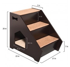 ARF 애완동물 고양이 스텝 하우스 – 3개의 미끄럼 방지 계단이 있는 나무 애완동물 계단, 개, 고양이 및 짧은 애완동물이 침대, 소파, 창문, 자동차 등에 닿을 수 있는 내장형 집 추가 보너스 쿠션 포함