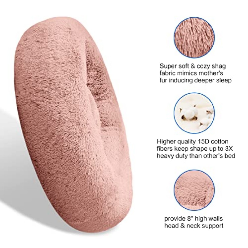SAVFOX 플러시 진정 개 침대, 소형견용 도넛형 개 침대, 중형, 대형 및 X-대형, 인조 모피 소재의 편안한 포옹형 개 침대 및 고양이 침대, 세탁 가능한 개 침대, 다양한 크기 XS-XXL