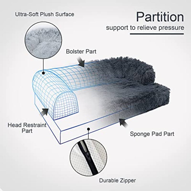 Snugglesinto 개/고양이 곡선 소파 침대, 정형외과용 메모리 폼 개 침대, 탈착식 간편 청소 커버 애완 동물 침대, 소형, 중형, 대형 애완 동물용 소파 개 침대.L, 노블 그레이.