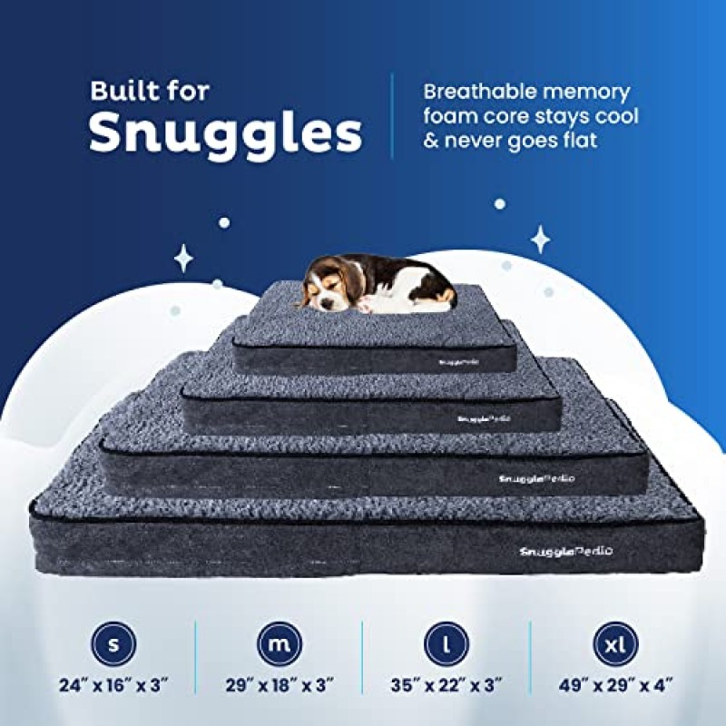 Snuggle-Pedic 메모리 폼 개 침대 - 탈부착 가능한 내부 및 외부 커버, 미끄럼 방지 바닥 및 인조 스웨이드 원단이 있는 고급 방수 애완동물 침대 - 대형견용 정형외과용 개 침대