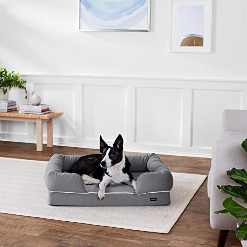 Amazon Basics 메모리폼 볼스터 개 침대, 미디엄(36 x 29인치) 그레이