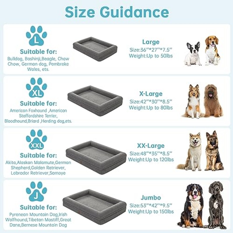 Loeysu 초대형 개 침대, 볼스터가있는 메모리 폼 정형 외과 개 침대, 대형 개용 미끄럼 방지 바닥 개 침대가있는 방수 라이닝 세척 가능한 탈착식 커버