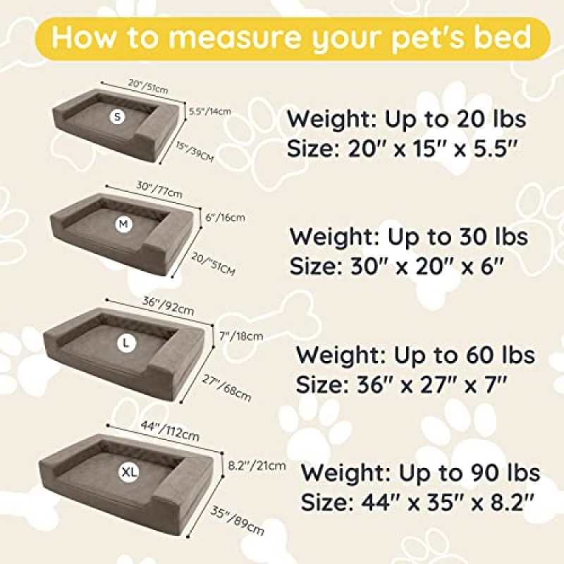 메모리 폼 정형외과용 개 침대 - 개와 고양이를 위한 프리미엄 편안함 - 씹을 수 없는 두꺼운 소파 폼 소파 침대(세탁 가능 커버 및 미끄럼 방지 바닥 포함) - CertiPUR-US 인증 - 5.5인치 브라운 S