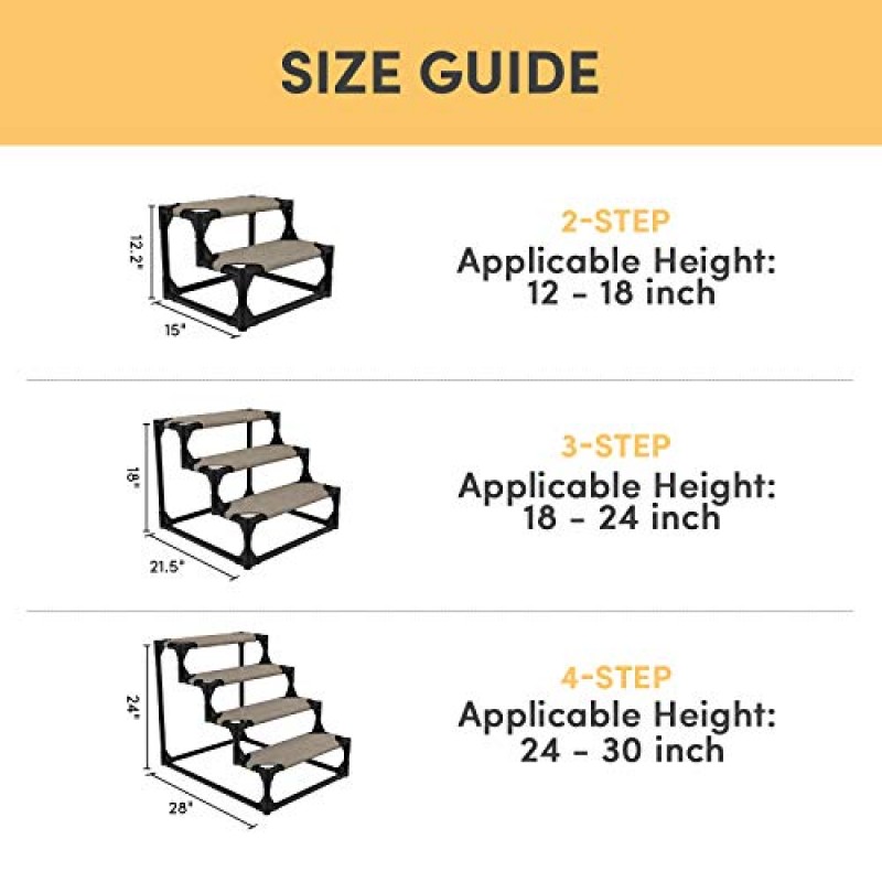 Veehoo 튼튼한 애완동물 계단 - 작은 개와 고양이를 위한 애완동물 계단, 강아지, 강아지 및 나이가 많은 고양이를 위한 높은 침대 소파용 계단, 베이지색 커피