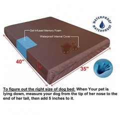 Dogbed4less 초대형 정형외과용 젤 주입 메모리 폼 개 침대, 방수 라이너 및 1680 탄도 블루 외부 커버, 40X35X4인치