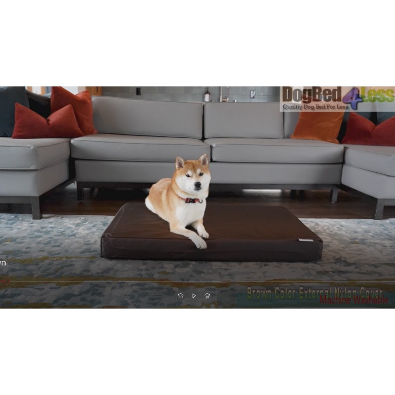 Dogbed4less 초대형 정형외과용 젤 주입 메모리 폼 개 침대, 방수 라이너 및 1680 탄도 브라운 외부 커버, 40X35X4인치