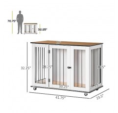 PawHut 바퀴 달린 대형 개 상자 가구, 대형 개용 잠금 가능 도어가 있는 실내 개 상자 끝 테이블, 42