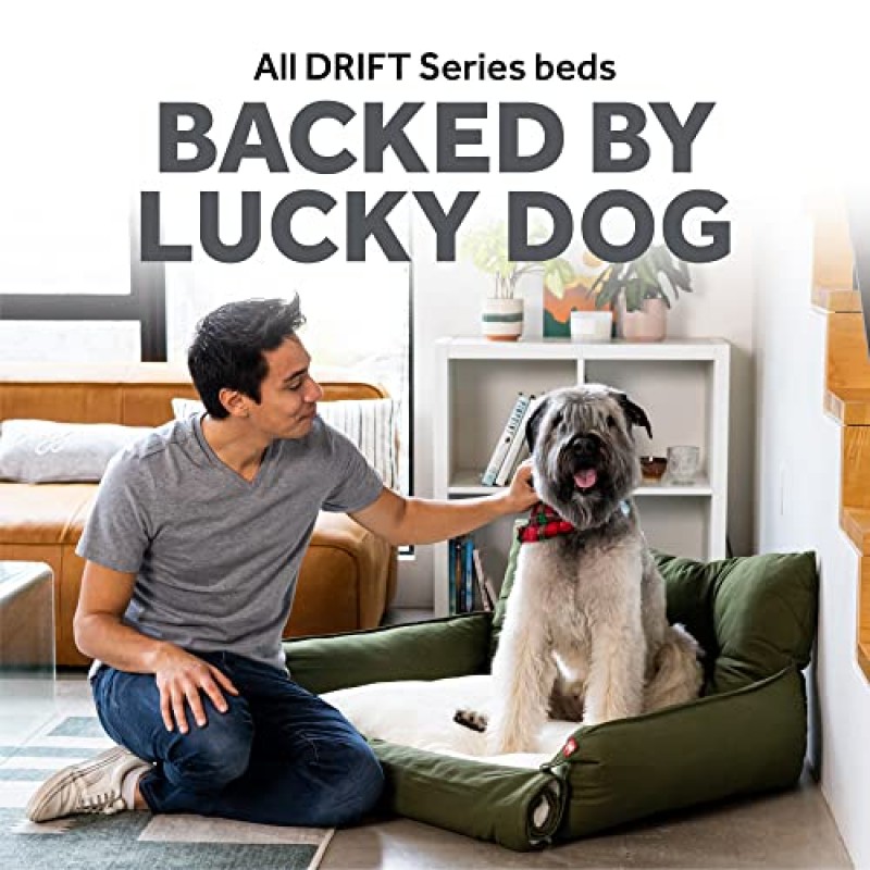 Lucky Dog Drift 시리즈 3-in-1 롤아웃 개 침대 | 부착된 담요 | 네스팅 베드, 덮힌/담요 네스팅 베드, 레이아웃 침대 | 가구 보호 | 특대형 52