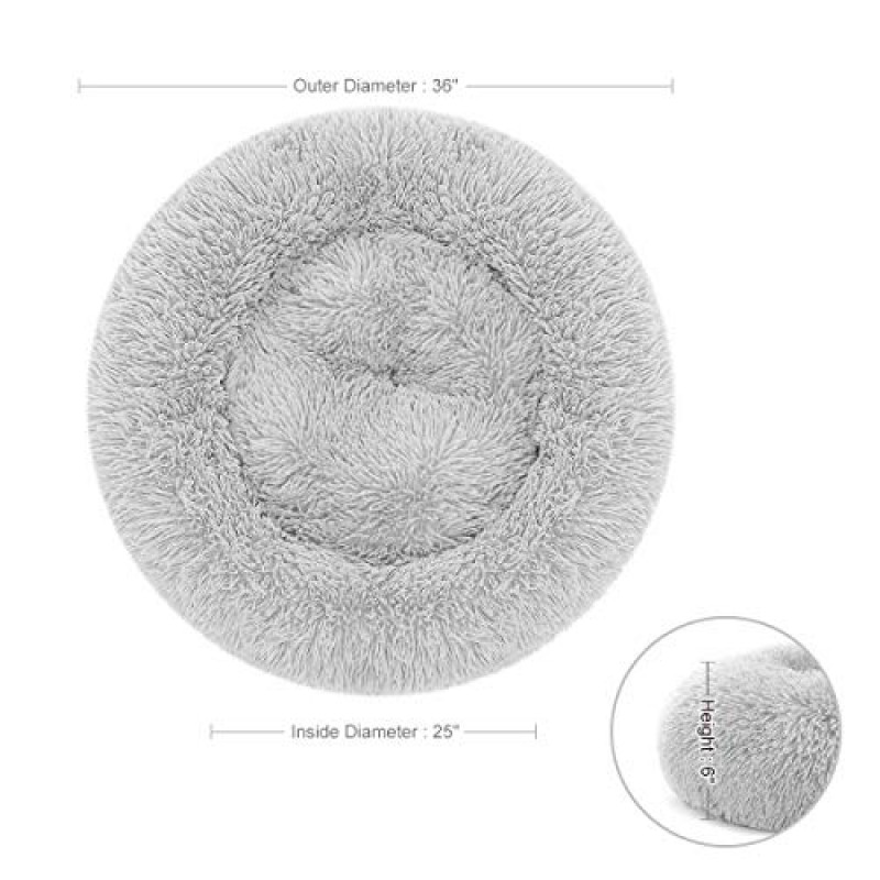MIXJOY 정형외과용 개 침대 편안한 도넛형 껴안기 둥근 개 침대 매우 부드러운 세탁 가능 개 및 고양이 쿠션 침대(23'/30'/36')(L(36' x 36'), 회색)