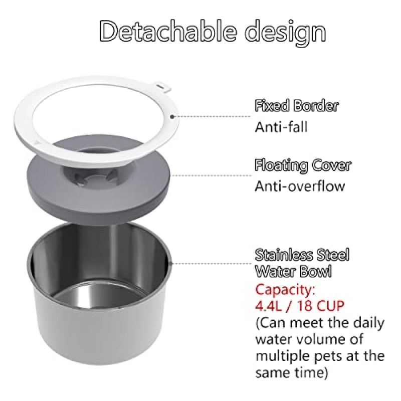 LIDLOK 개 물그릇 높은 개 그릇 느린 급수기 플로팅 디스크가 있는 개 그릇 개용 유출 방지 물그릇(4.4 L 물그릇)