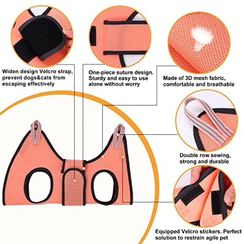 Kkiimatt 고양이/개 손질 해먹 하네스, 강아지 작은 개/고양이용 XS 애완 동물 손질 하네스, 손톱깎이가 있는 개 손톱 트리밍 해먹 애완 동물 구속 가방에 꿰매어진 넓은 스트랩이 있는 개 손질 슬링