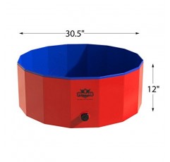개 풀 - 배수구 및 운반용 가방이 포함된 휴대용 접이식 30.5인치 강아지 풀 - 손질, 목욕 또는 놀이를 위한 애완동물 수영장 by PETMAKER(빨간색)