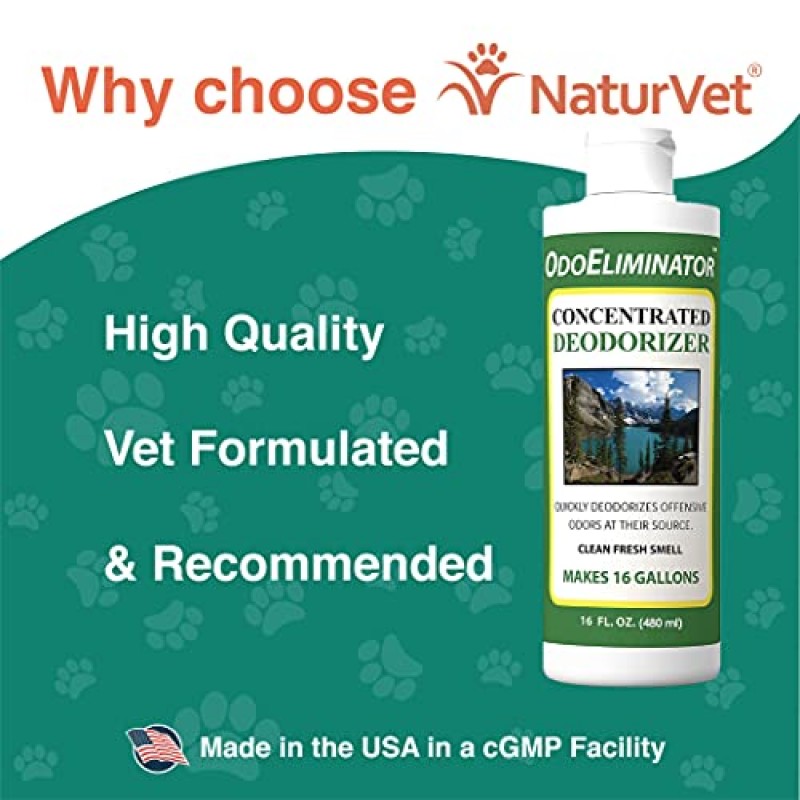 NaturVet OdoEliminator 농축 애완동물 탈취제 – 고농축 탈취 애완동물 세정제 – 개, 고양이의 냄새 제거에 도움 – 깨끗하고 신선한 향기 –16 Oz.