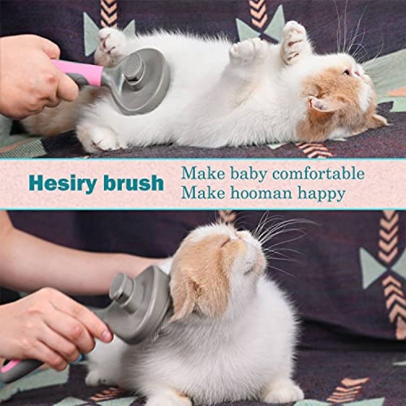 Hesiry Cat Brush 애완 동물 소프트 쉐딩 브러쉬, 느슨한 언더 코트를 부드럽게 제거하고 셀프 클리닝 버튼 핑크가있는 헝클어지고 얽힌 머리카락을위한 애완 동물 슬리커 브러쉬