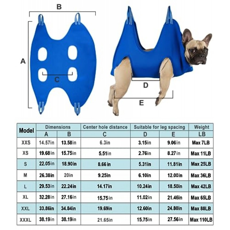 Kkiimatt 10 in 1 애완동물 미용 해먹 하니스(손톱깎이/트리머 포함), 작은 동물용 손질 슬링 고양이와 개용 손톱 다듬기/클리핑(XXS/10파운드 파란색 미만)