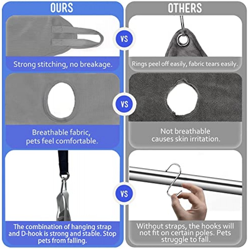 asdfg 고양이 및 소형견을 위한 애완동물 미용 해먹 손톱깎이용 강아지 슬링 개 미용 해먹 5 in 1 손톱깎이용 손톱깎이 행거 걸이 구속 빗 귀 눈 관리 Gray_S