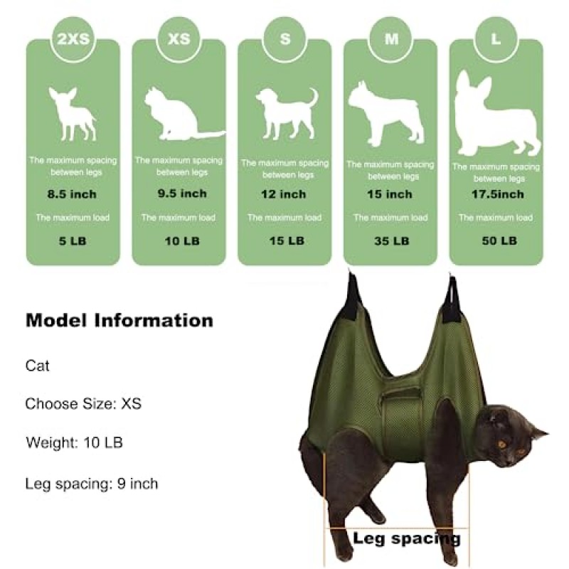 Mklhgty 애완 동물 고양이 고양이 손질 해먹 하네스, 고양이 손톱깎이 포함, 손톱 및 귀/눈 관리 트리밍을 위한 통기성 고양이 손질 도우미, 고양이용 무료 손톱 줄(XS)