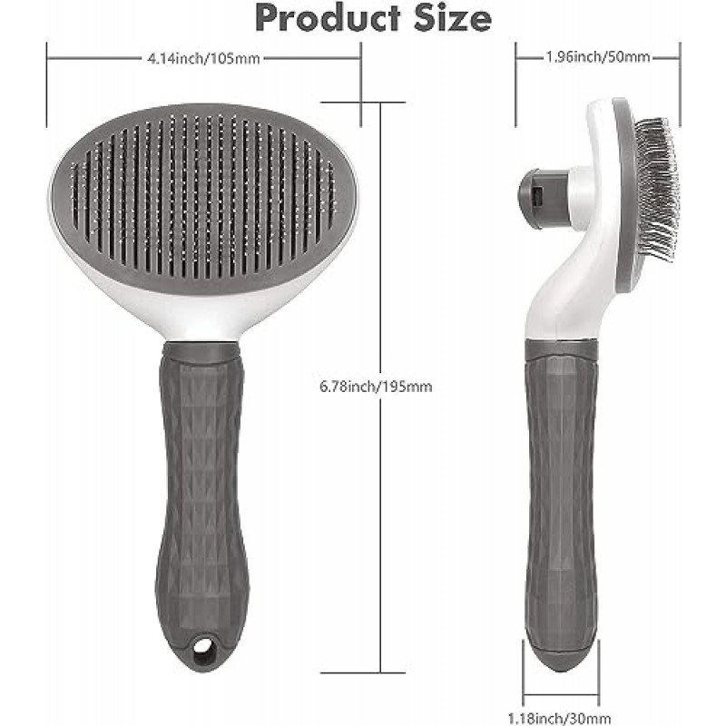 릴리스 버튼이 있는 개 브러시 털 빗을 위한 고양이 브러시 머리 빗, 고양이 손질 슬리커 브러시 키트, 개 애완 동물을 위한 자가 청소, 장모 또는 짧은 머리 고양이를 위한 고양이 모피 브러시 새끼 고양이 애완 동물(회색)