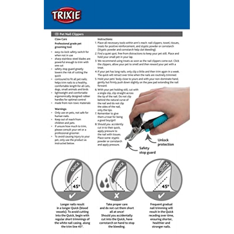 TRIXIE 애완동물 미용 손톱깎이, 소형 개, 고양이, 소형 동물 및 새용, 4.7