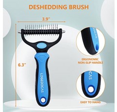 LOPEDOCAS Deshedding Brush, 개 및 고양이 용 양면 언더 코트 갈퀴, 엉킴, 매듭, 매트, 인체 공학적으로 설계된 핸들, 고양이 및 개용 디매팅 빗, 파란색, 대형용 9+17 치아