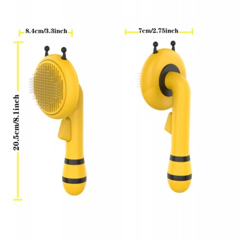 애완동물 미용 털갈이 브러시, 털갈이용 고양이 개 슬리커 브러시, 장모 또는 짧은 털 고양이를 위한 고양이 브러시, 털갈이 및 털 다듬기를 위한 버튼과 부드럽고 구부러진 통증 없는 강모가 있는 고양이 마사지 빗(노란색)