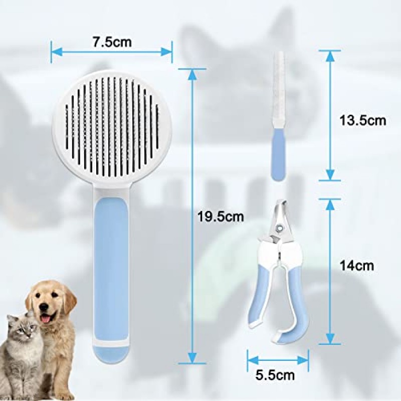 Banyeyun 고양이 개를위한 자체 청소 슬리커 브러시 애완 동물 헤어 리무버 흘리기 및 손질을위한 고양이 빗 고양이를위한 애완 동물 헤어 브러시 개 강아지 (손톱깎이 포함)