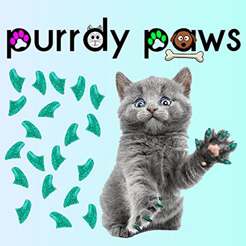 Purrdy Paws 6개월 공급 고양이용 소프트 네일 캡 씨폼 글리터 미디엄 - 추가 접착제