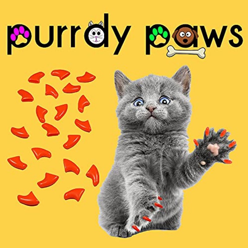 Purrdy Paws 40 팩 고양이 발톱 오렌지 새끼 고양이용 소프트 네일 캡