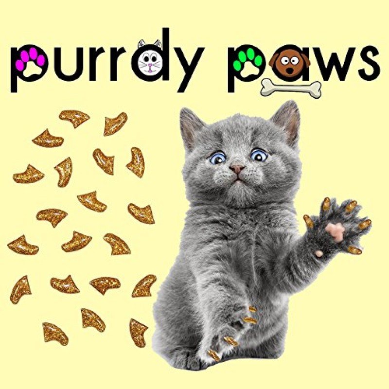 Purrdy Paws 40 팩 고양이 발톱용 소프트 네일 캡 골드 글리터 미디엄