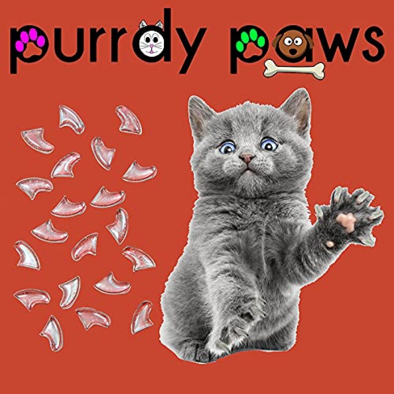 Purrdy Paws 40 팩 고양이 발톱용 소프트 네일 캡 투명 대형