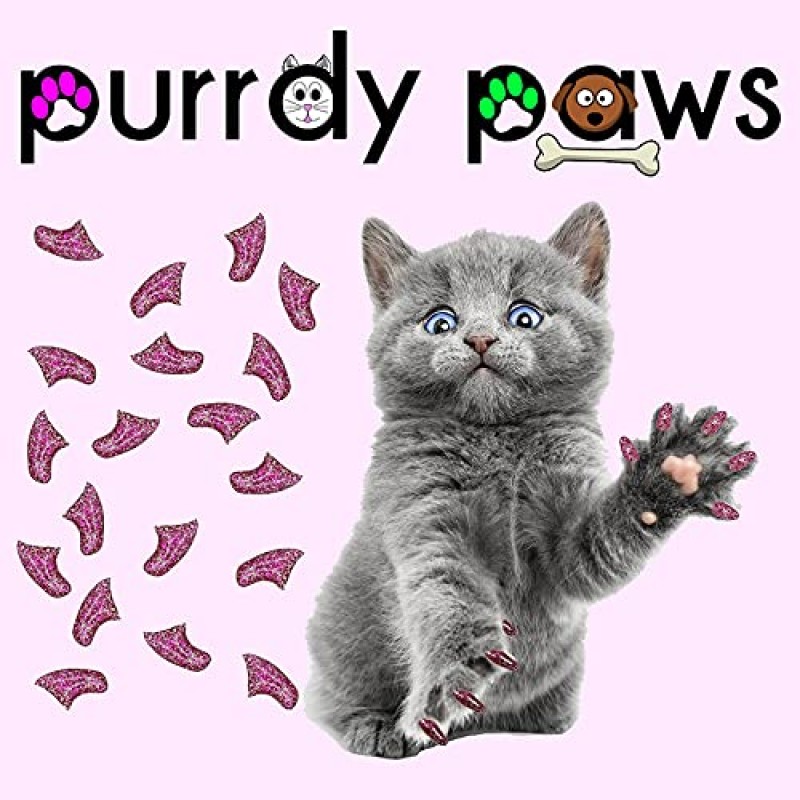 Purrdy Paws 40 팩 고양이 발톱용 소프트 네일 캡 로얄 핑크 글리터 대형