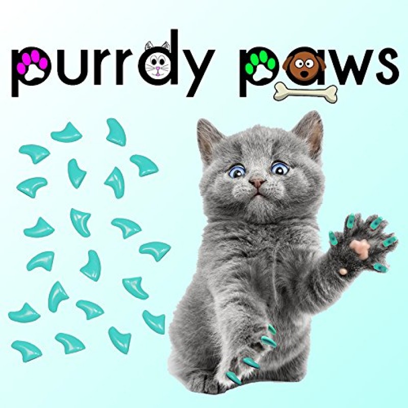 Purrdy Paws 40팩 고양이 발톱용 소프트 네일 캡 청록색 소형