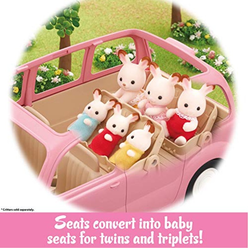 Calico Critters 인형용 가족 피크닉 밴, 수집 가능한 피규어 최대 10개까지 장난감 자동차 좌석