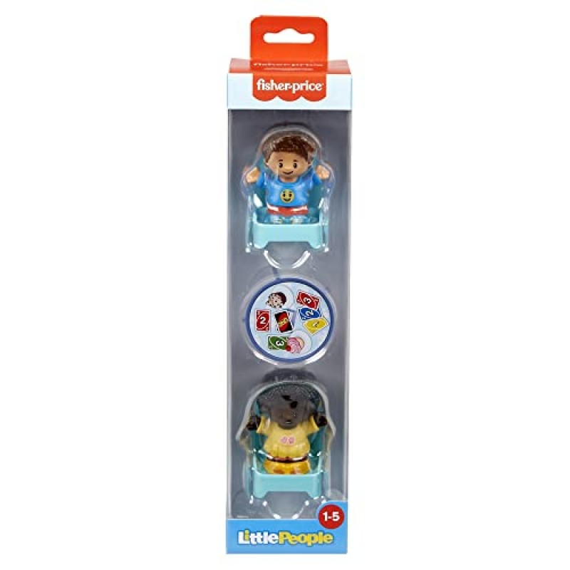 F-Price Fisher-Price Little People 카드 게임 피규어 세트 - HHR45 ~ Little People 피규어 2개, 의자 2개, 카드 게임과 컵케이크 그래픽이 포함된 테이블, 파란색, 노란색, 빨간색 포함