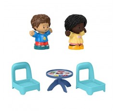 F-Price Fisher-Price Little People 카드 게임 피규어 세트 - HHR45 ~ Little People 피규어 2개, 의자 2개, 카드 게임과 컵케이크 그래픽이 포함된 테이블, 파란색, 노란색, 빨간색 포함