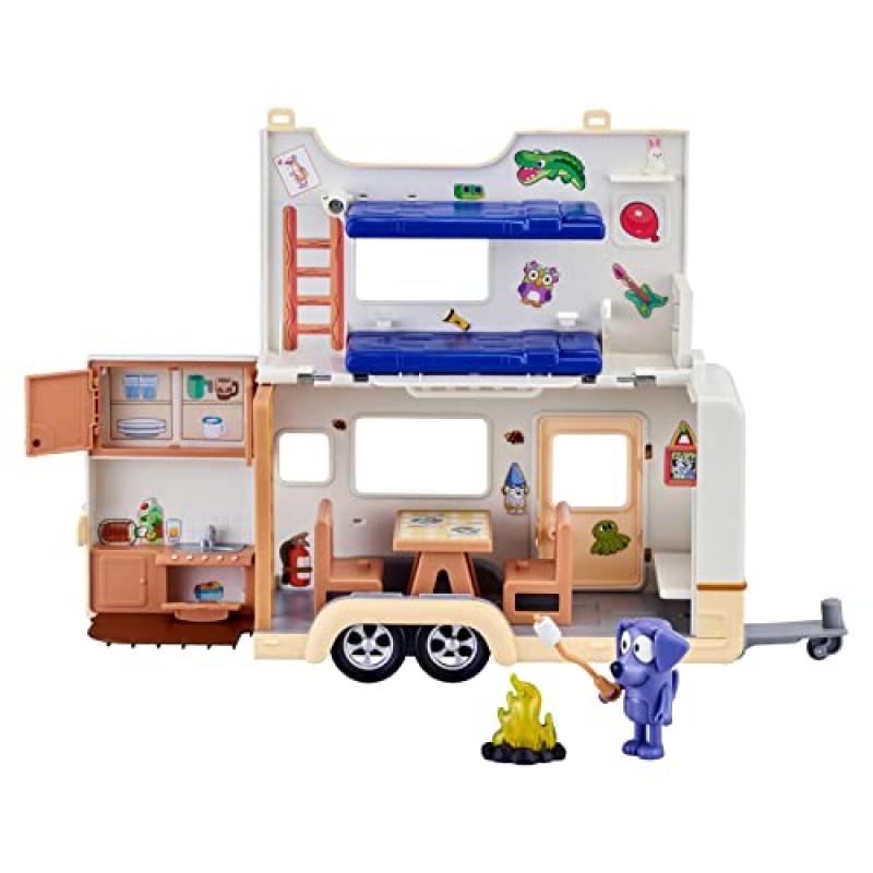 Bluey Caravan Playset, 2.5-3인치 피규어, 캠퍼 밴 1개, 피규어 2개, 액세서리 5개, 스티커 1개 포함